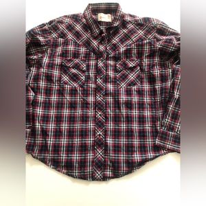 Wrangler Shirt Mens XXL Red Plaid Pearl Snap Yoked Western Rodeo Pockets Ranch
